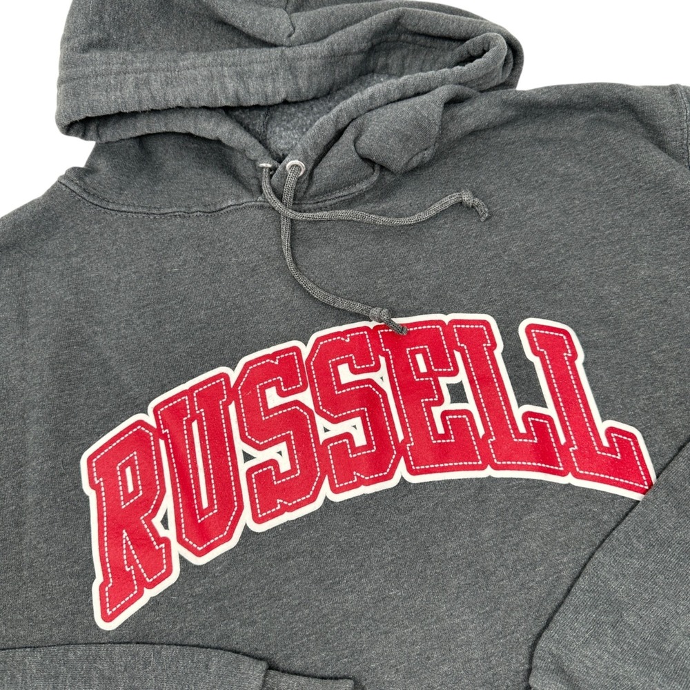 RUSSELL Dark Gray Red Logo Hoodie Sweatshirt Size Large‎